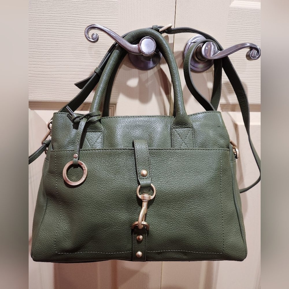 Lodis Texas Leather Green Morgan Satchel with Crossbody Strap
